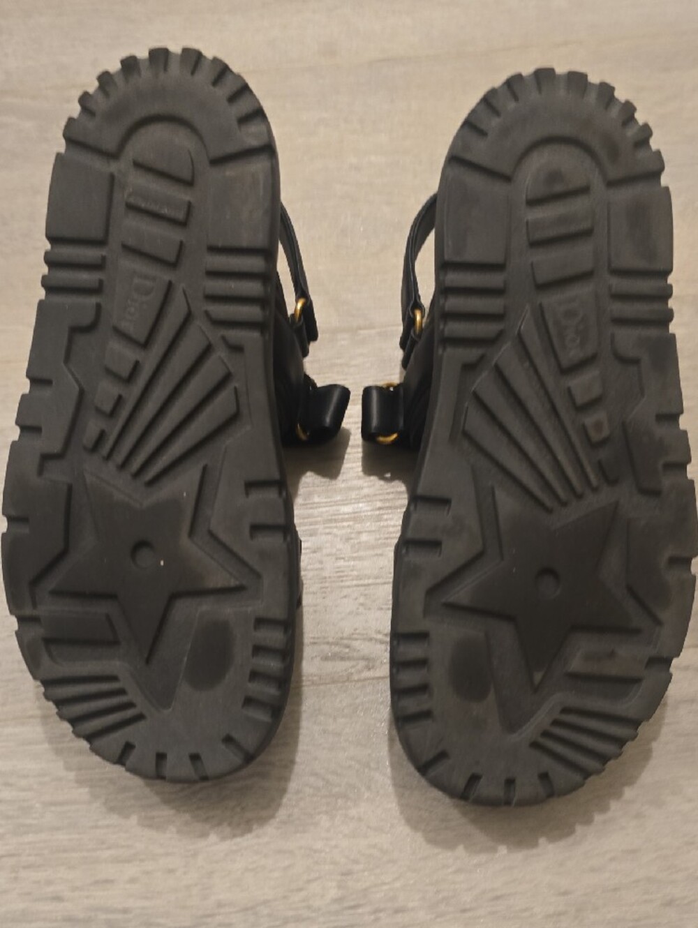 Dior (DIORACT AS NAMED ONLINE) Black Lambskin Sandals with Gold Logo Hardware - Picture 5 of 7
